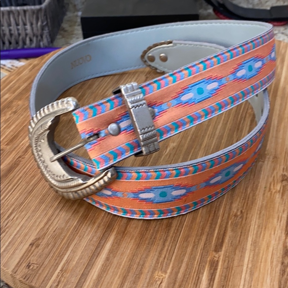 Vintage Multicolor Patterned Belt with Silver Buckle